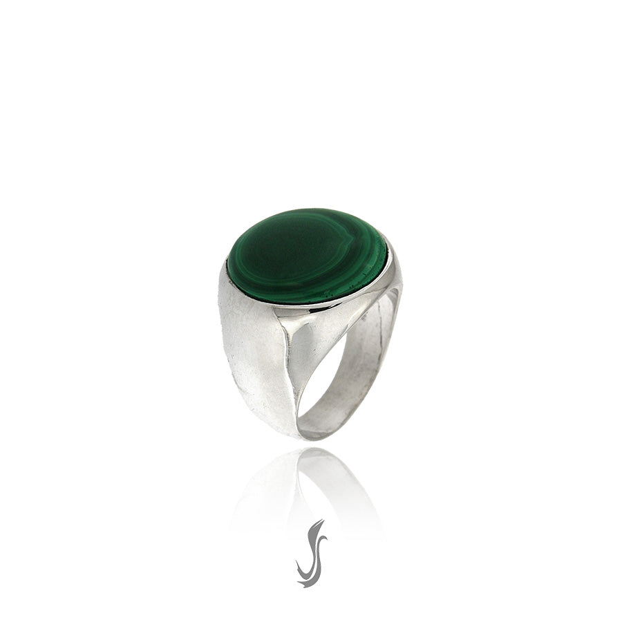 anello in argento con malachite